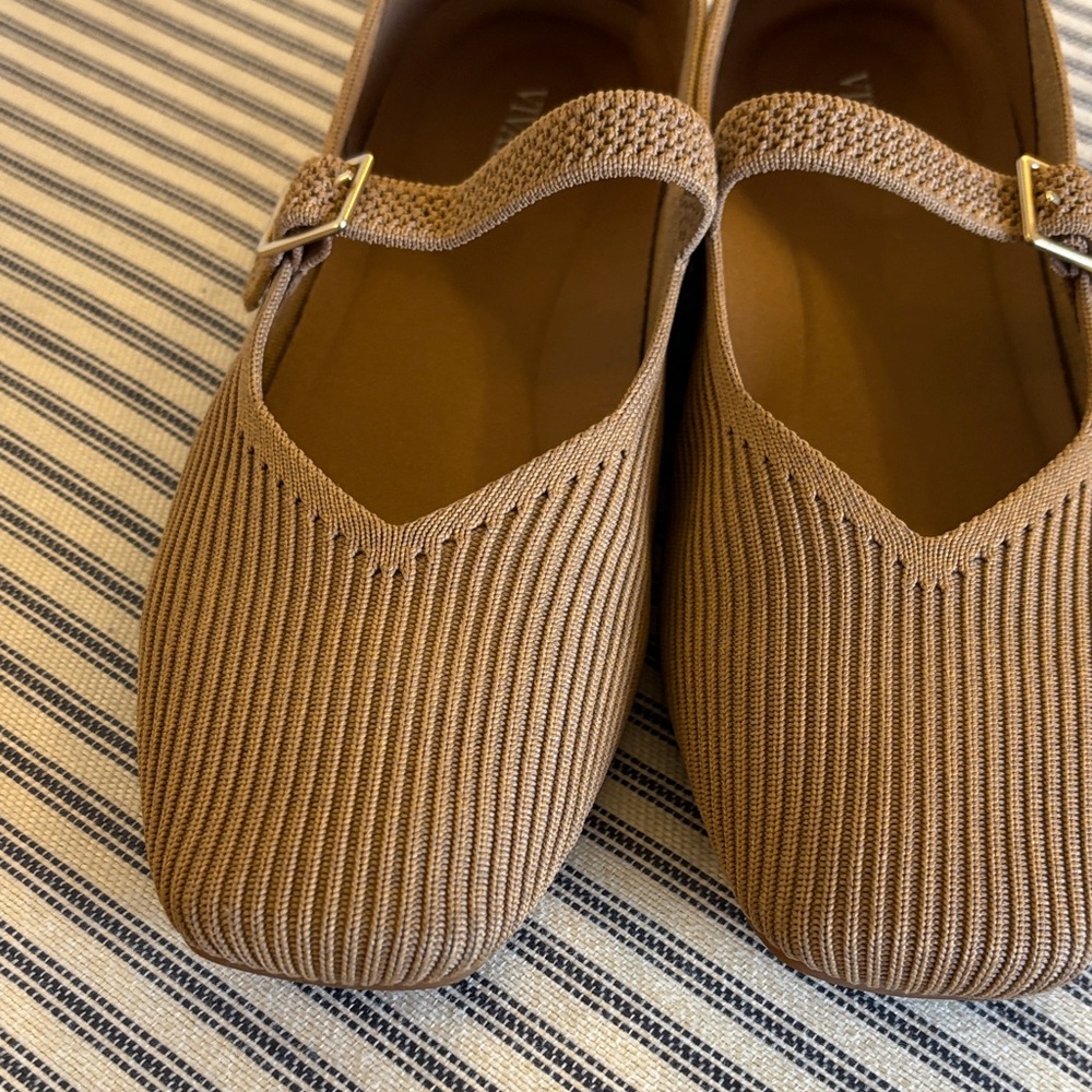 VIVAIA Women's Tan Square Toed Mary Jane Flats - Picture 4 of 14